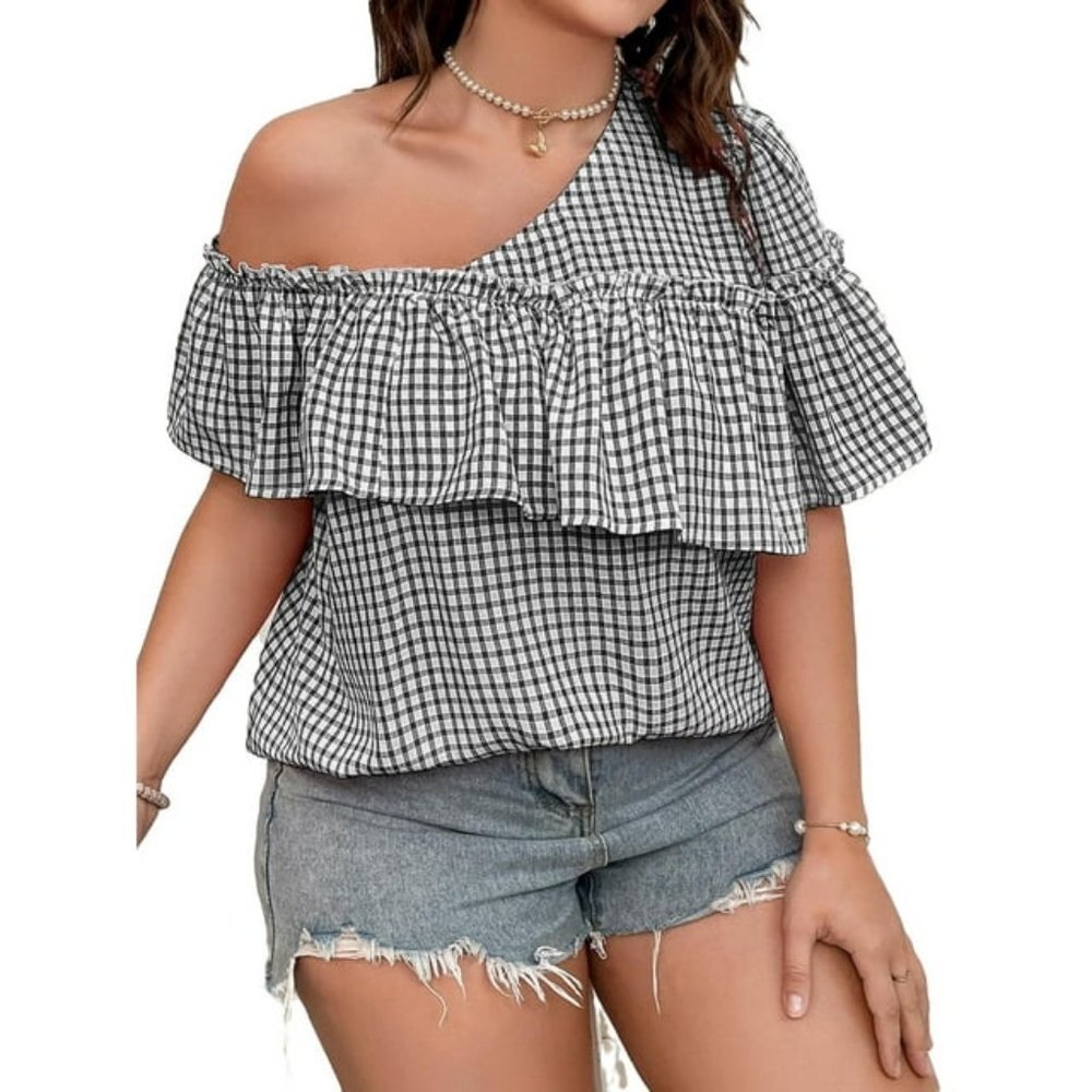 Greathe Top Women's Size 4XL Gingham Black White Cottagecore Feminine Boho Chic